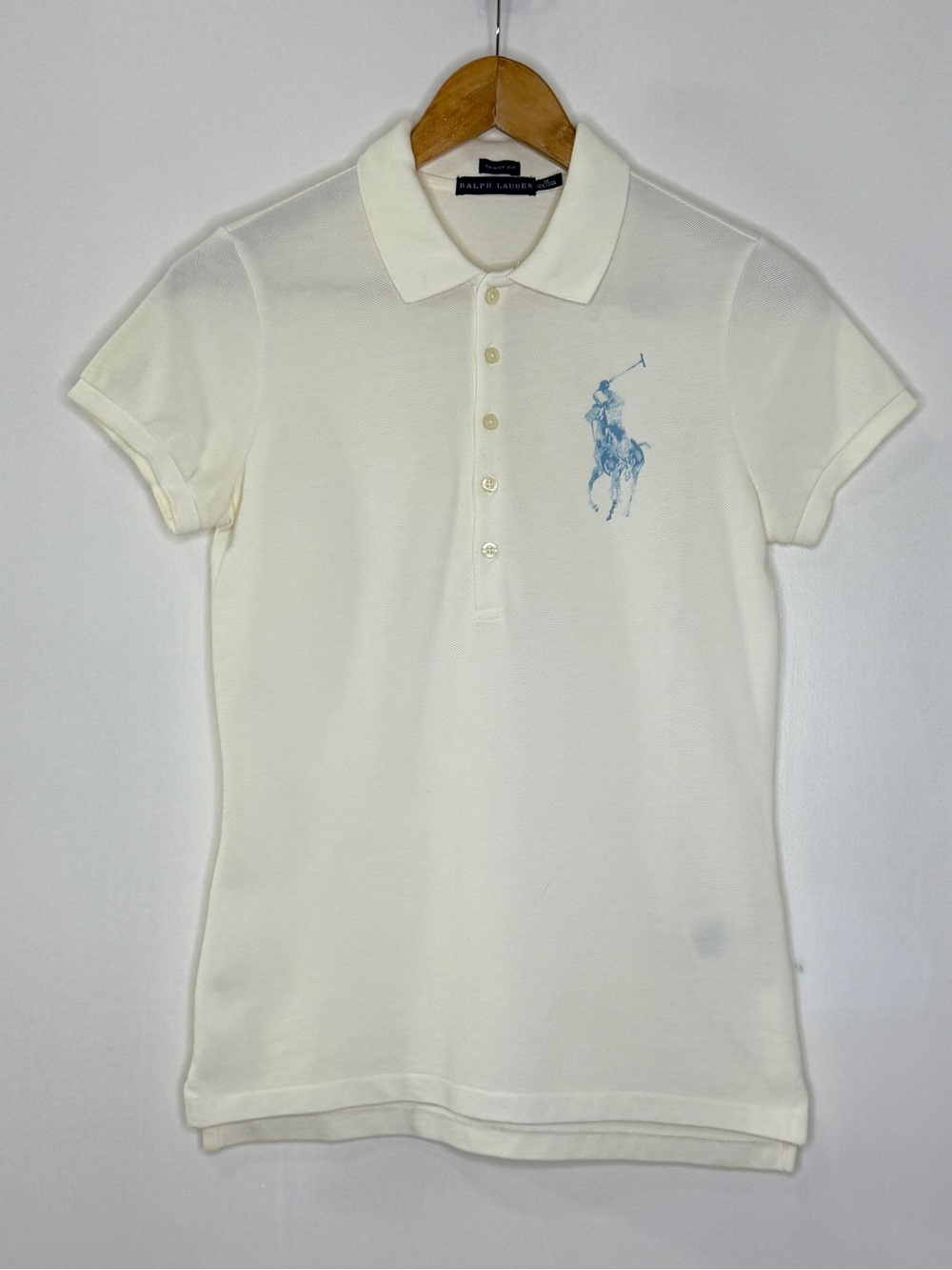 Polo Ralph Lauren Big Pony Short Sleeve Collar Shirt Womens Medium White Blue